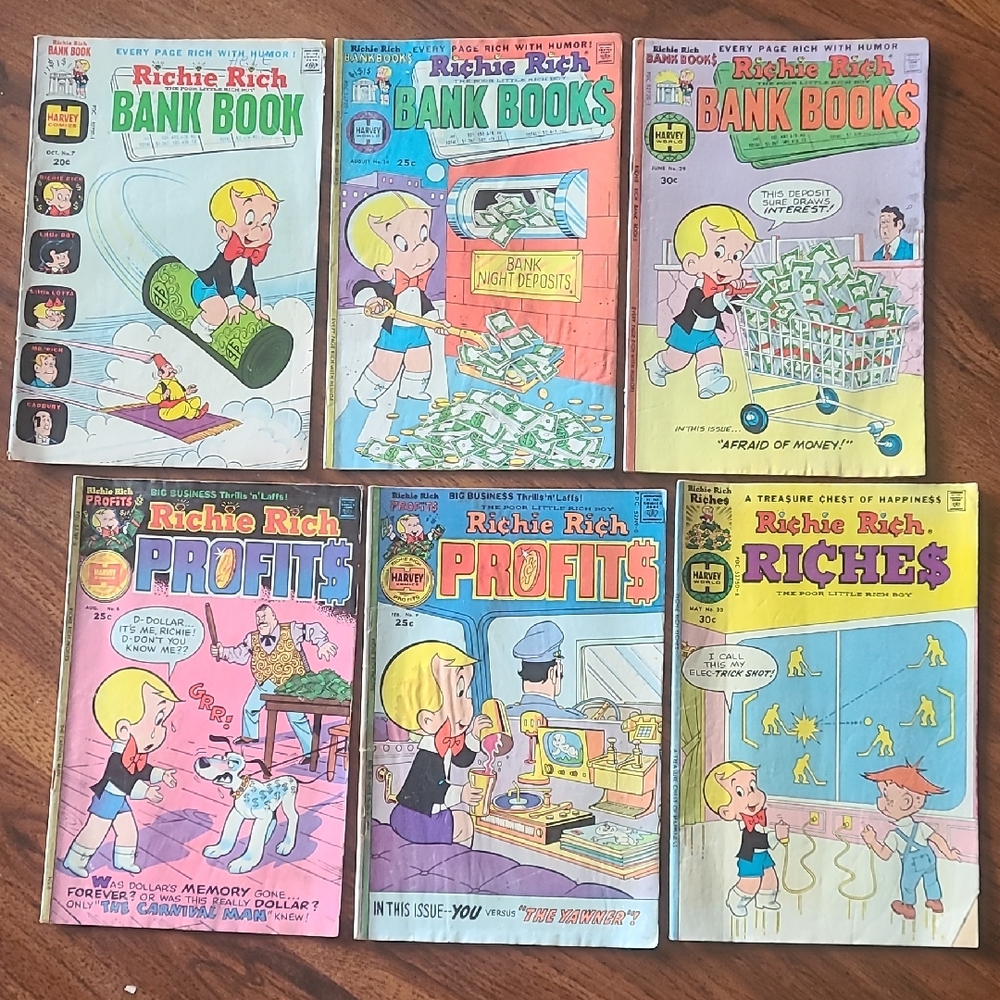 Vintage Richie Rich Comics: BANK BOOKS NO 7, 24, 29 PROFITS 6, 9 RICHES No 30